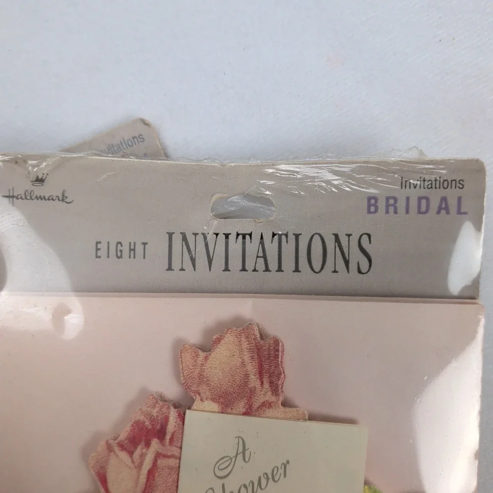 Vintage Hallmark Bridal Shower Invitations Floral Die Cut Pink Roses 24 Count